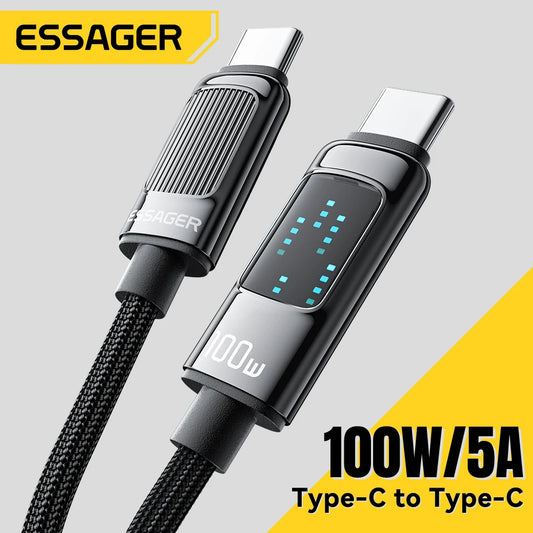 Essager 100W USB Type C To USB C Cable PD Fast Charging For iPhone 15 MacBook pro Xiaomi 14 Honor Laptop USBC Cord